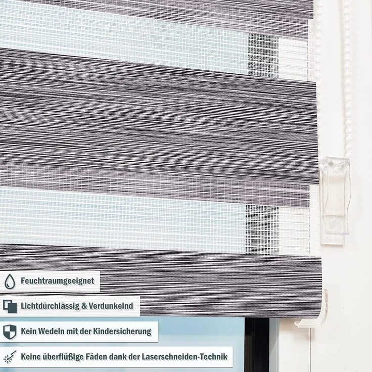 Deswell Doppelrollo Klemmfix ohne Bohren Marmor-Grau B45 x H120 cm (Stoffbreite 41cm) Rollos für Fenster ohne Bohren für Fenster mit Lichtdurchlässig & Verdunkelnd/Höhe Stufenlos Verstellbar – Bild 3
