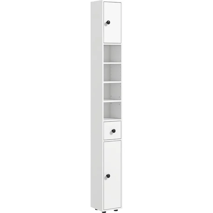 Kleankin Badkommode Hoher Badezimmerschrank (schmaler Badezimmer-Aufbewahrungsschrank, 1 St, mit Schublade, verstellbaren Regalen), 20 x 20 x 180 cm, Weiß