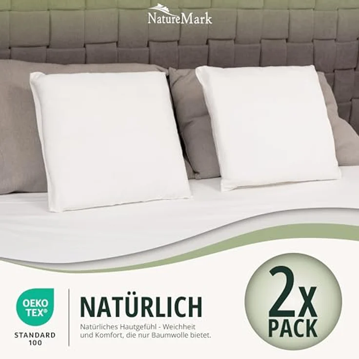 NatureMark 2er Pack Jersey Kissenbezug Kissenhülle Kissenbezüge Seitenschläferkissen Nackenkissen viele Größen und Farben (80x80 cm, Weiß) – Bild 7
