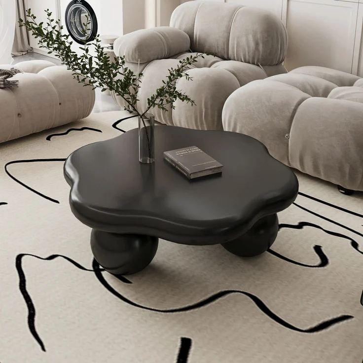 DESVIAE Couchtisch mit abgerundeter Wolkenform Ø80x35 cm aus MDF und Kunststoff, Schwarz – Bild 2