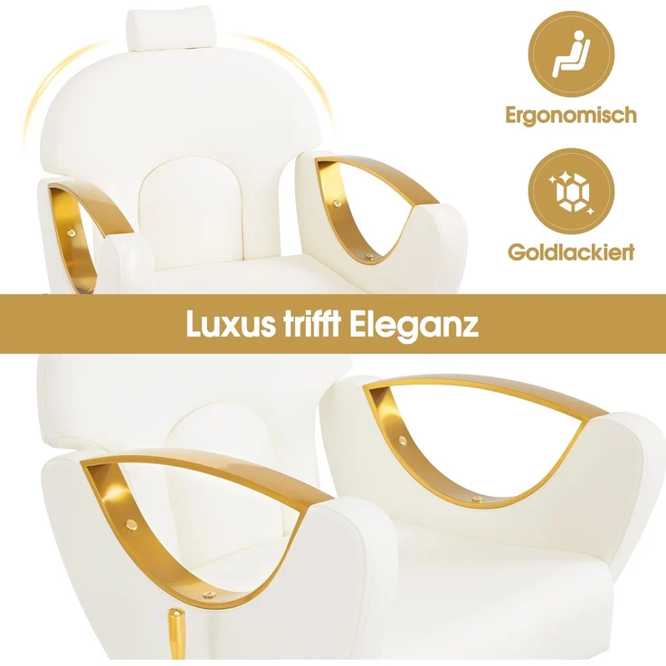 BarberPub Pediküre Stuhl mit Fußbadewanne & Pediküre Hocker, Friseurstuhl mit Goldlackierten Armlehnen, Höhenverstellbar & Kippbar, Fußpflegestuhl für Nagelstudio F0325 (Gold-Weiß) – Bild 6