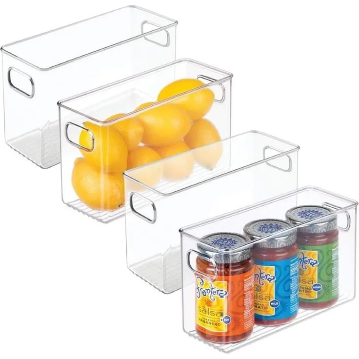 mDesign Aufbewahrungsbox Kühlschrankbox Organizer 4er-Set Griffe Transparent