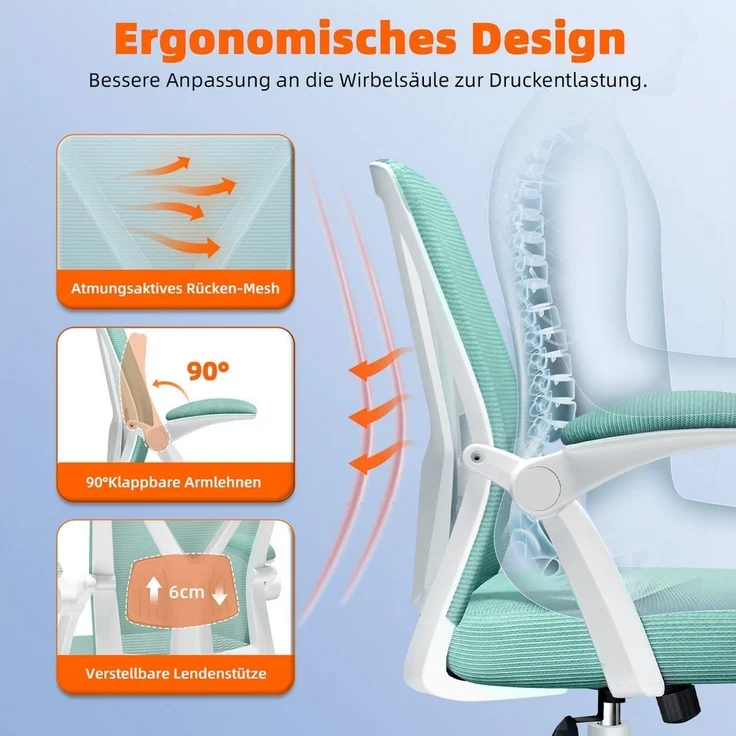 Hiazurm Bürostuhl Bürostuhl,Chefsessel aus Mesh,Ergonomischer Schreibtischstuhl (Verstellbarer Armlehnen, Lendenwirbelstütze,Drehstuhl Wippfunktion,Atmungsaktiv), Verlängerte und Verbreiterte Rückenlehne, Bis 155 kg,Schwarz – Bild 3