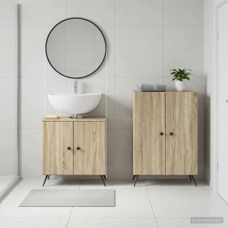 vidaXL 2-teiliges Badezimmer Schrank Set BREDA Sonoma-Eiche 3417641 – Bild 1