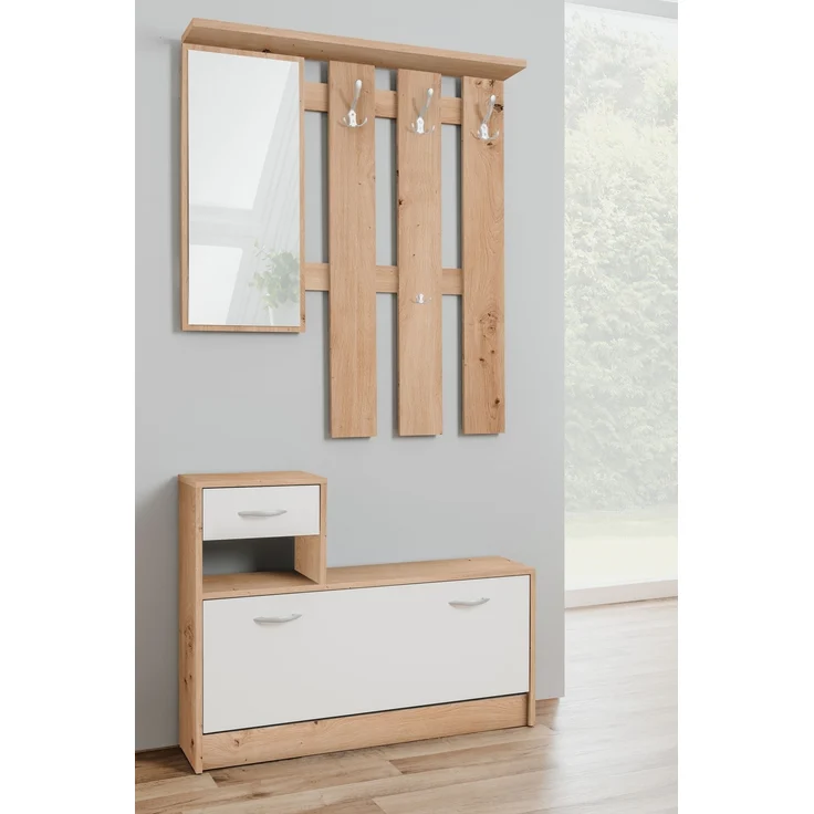Kompaktgarderobe >Rudolf< in Artisan Eiche Dekor / Weiß - 100x180x25 (BxHxT) – Bild 2
