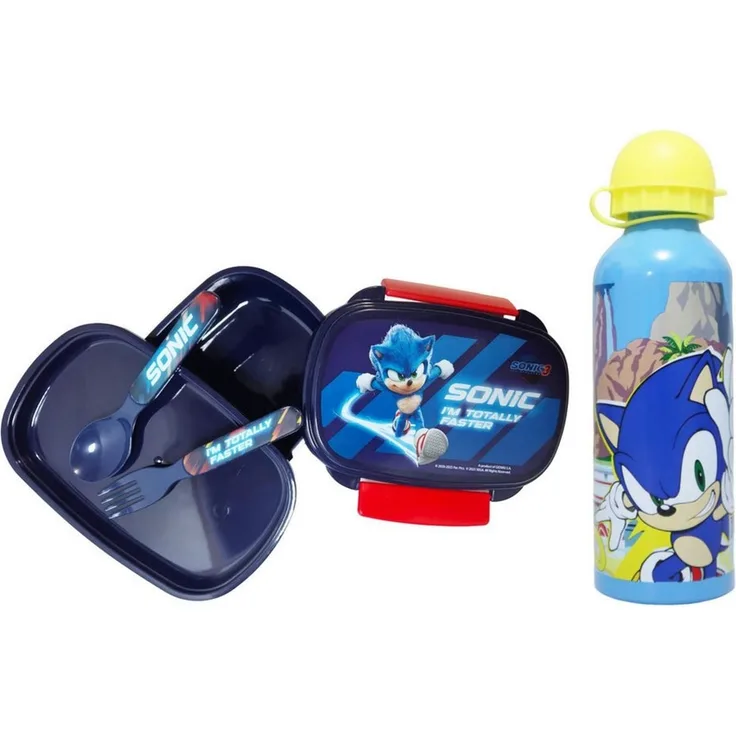 Sonic The Hedgehog Lunchbox Sonic the Hedgehog 4 tlg Set Brotdose Besteck Alu-Trinkflasche, (4-tlg, Spar-Set)
