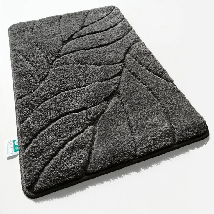 Floordirekt Badematte Maris – Flauschiger Badteppich, Blattstruktur, rutschfest & waschbar, rutschhemmend beschichtet, fußbodenheizungsgeeignet, schnell trocknend, Polyester, für Fußbodenheizung geeignet, dichter Flor, 40x60 cm, Dunkelgrau – Bild 1