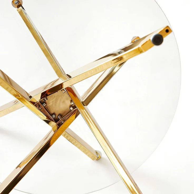 JARDJ Esstisch mit gekreuzten Metallbeinen und Tischplatte aus gehärtetem Glas, moderner, platzsparender Küchentisch für das Wohnzimmer, verchromte Beine, runder Tisch, goldene Beine, 80 x 80 x 75 cm – Bild 9
