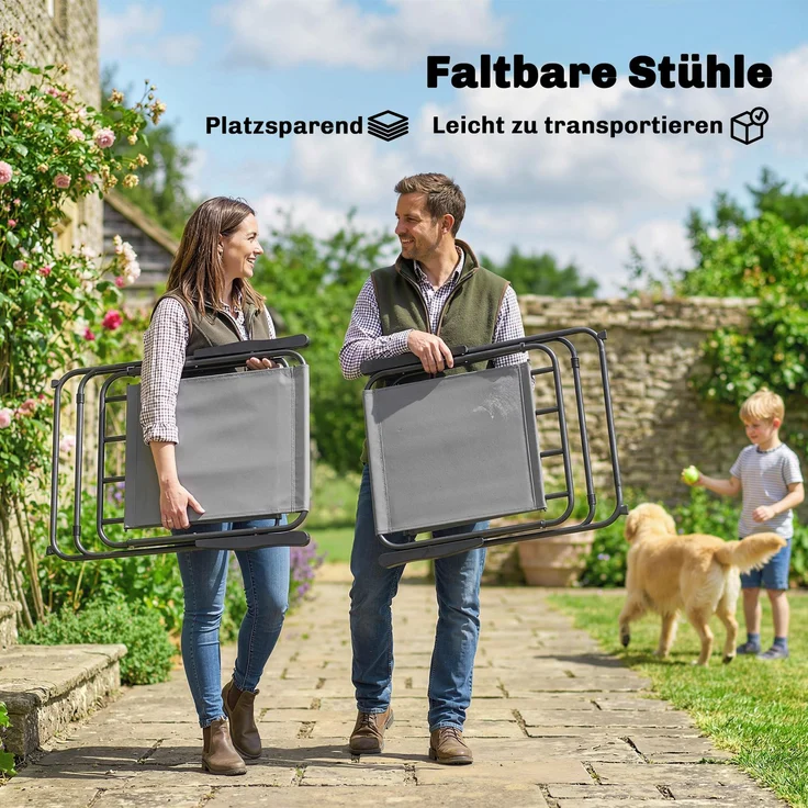 Gartenmöbel Set Sitzgruppe 119 x 68cm Glastisch mit 6 Klappstühlen Sonnenschirm Wasserwellenmuster Grau--Grau--70x68x119cm--YOUDENOVA – Bild 6