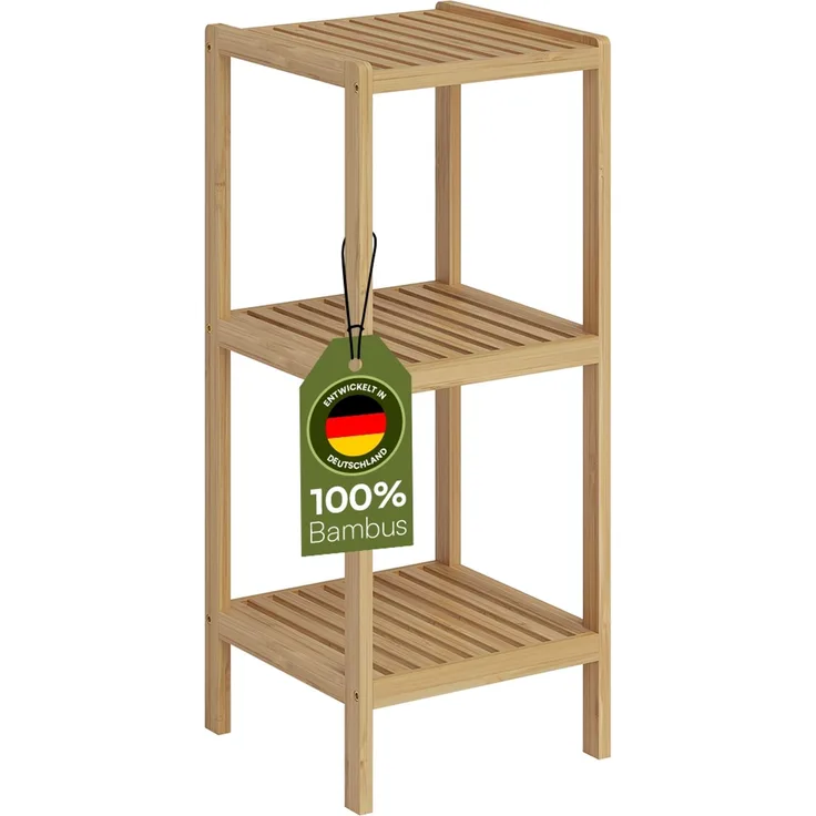Bellamio 'Newa' Badezimmer Regal, Bambus, natur, 80x33x33 cm, Badregal mit 3 Ablagefächern