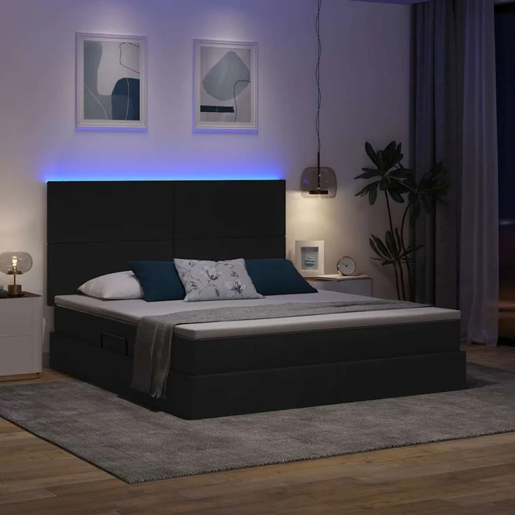 vidaXL LED-Speicherbett mit Matratze Schwarz 160 x 200 cm Stoff 3372365 – Bild 5