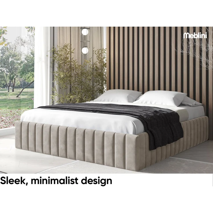 MEBLINI Polsterbett 160x200 mit Lattenrost und Matratze – BOURNE – Beige Samt – Doppelbett mit Bettkasten - Stauraumbett - Bett mit Stauraum – Bild 3