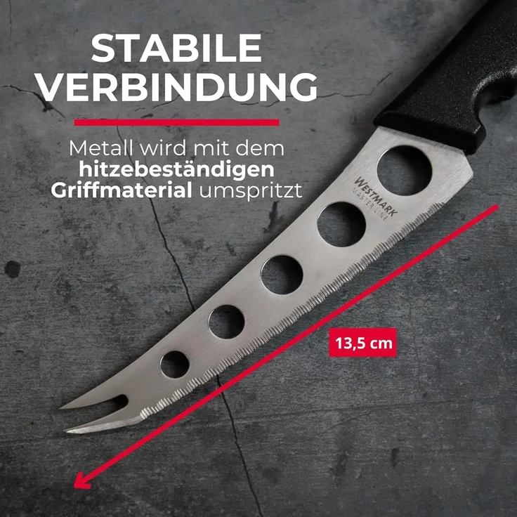 Westmark Profi-Käsemesser/-schneider, Klingenmaß: 13,5 cm, Länge: 25 cm, Rostfreier Edelstahl/Kunststoff, Master Line, Schwarz/Silber, 13562270 – Bild 4