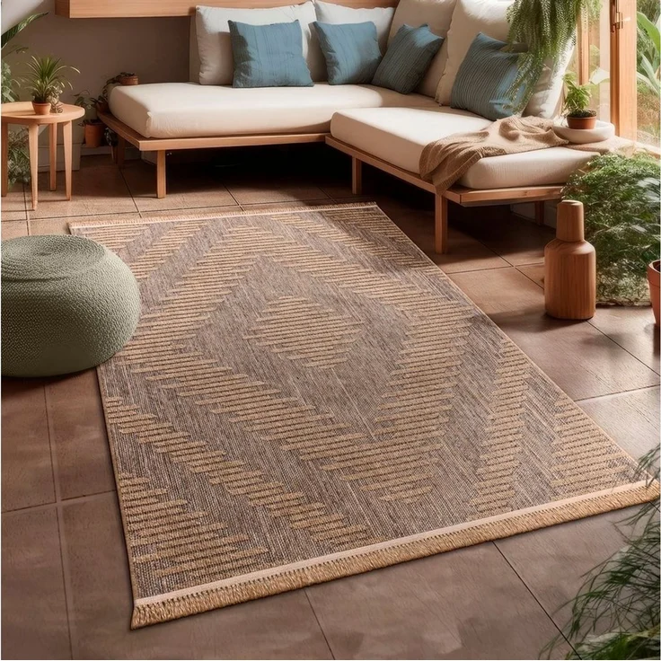Paco Home Teppich Cologne 494, rechteckig, Höhe: 11 mm, Flachgewebe, meliert, Rauten Motiv, mit Fransen, Outdoor geeignet – Bild 1