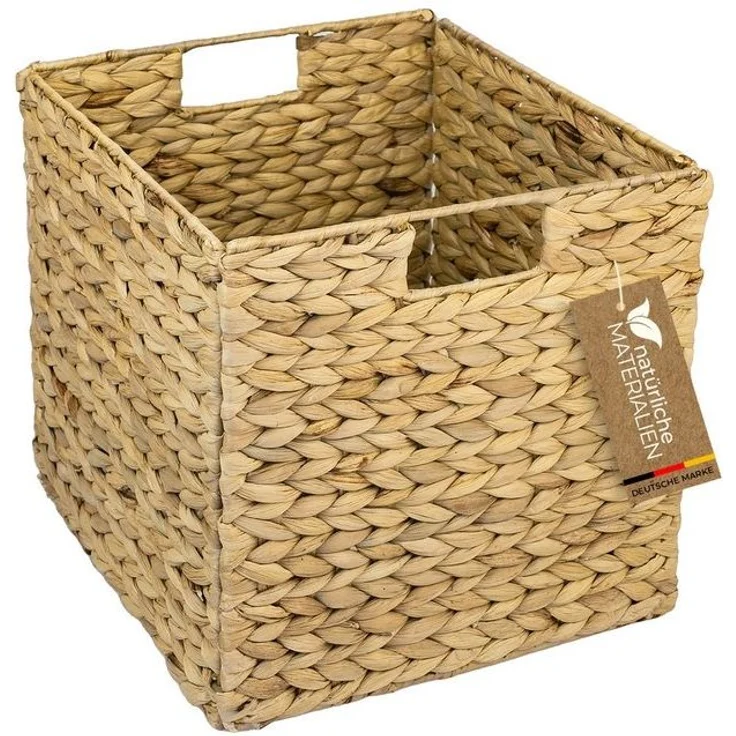 HMF Regalkorb Aufbewahrungskorb passend für KALLAX Regal, Korb geflochten aus, Wasserhyazinthe mit Griffen, 32 x 34,5 x 32 cm, Natur – Bild 4