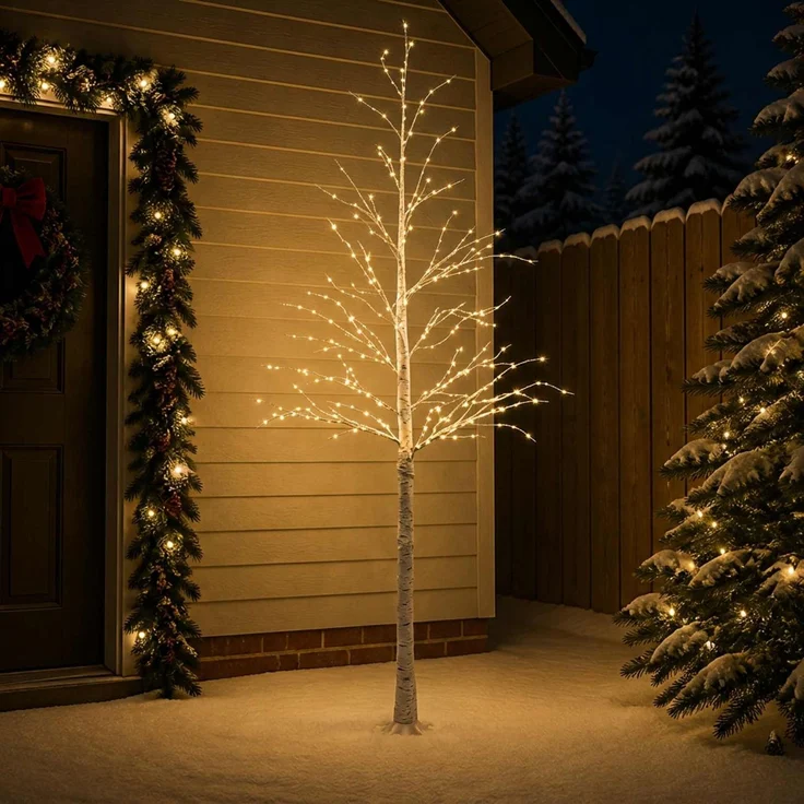 vidaXL Birken-Weihnachtsbaum Weiß 25 x 25 x 240 cm Kunststoff 493 LEDs 42055359 – Bild 1