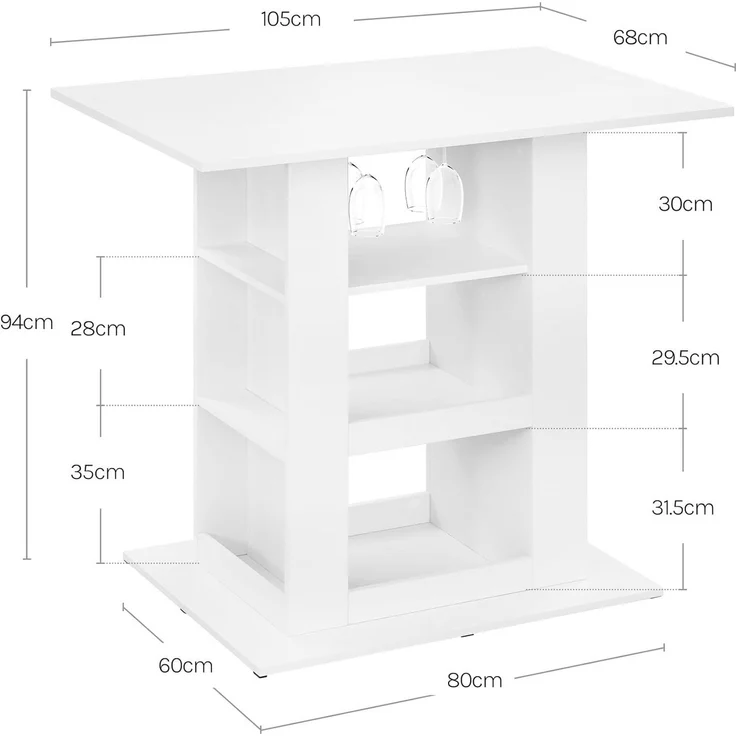Woltu Bartisch (1-St), Stehtisch, 3 Ablagefächern, seitlichen Ablagen, für Küche Wohnzimmer – Bild 2