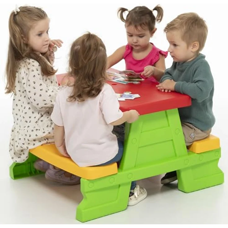 Dohany Kinder-Sitzgruppe, Wetterfeste Picknick Sitzgarnitur für 4 Kinder, grün, abgerundete Kanten, Outdoor Bank Tisch Kombi – Bild 5