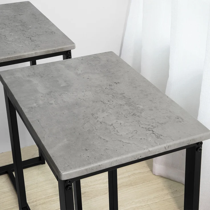 SoBuy OGT15-HG Bartisch-Set mit 4 Hockern, MDF, PVC-Beschichtung, Grau, 100 x 96 x 60 cm – Bild 4