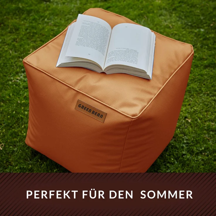 Green Bean® Sitzhocker aus Kunstleder - Pouf mit EPS Perlen Füllung - 40 x 40 cm - perfekte Ergänzung zum Sitzsack - Cognac – Bild 6