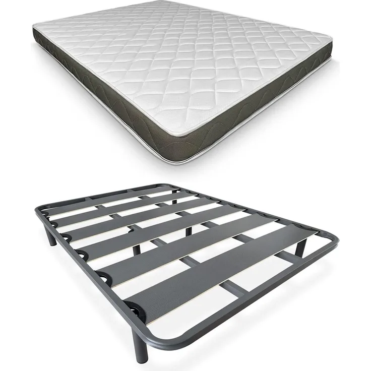 DUÉRMETE ONLINE Komplettbett mit viskoelastischer Matratze Fresh wendbar + verstärkter Lattenrost 40x30 cm mit Füßen, 160x190 cm