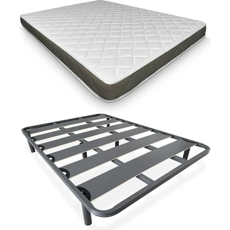 DUÉRMETE ONLINE Komplettbett mit viskoelastischer Matratze Fresh wendbar + verstärkter Lattenrost 40x30 cm mit Füßen, 160x190 cm