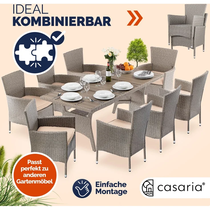 CASARIA® Polyrattan Gartenstühle 4er Set Creme – Bild 6
