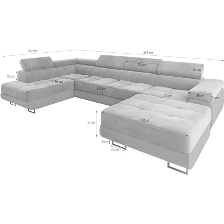 Masseno Ecksofa CASONE mit Schlaffunktion U-Form, Sofa mit Bettkasten – Bild 4