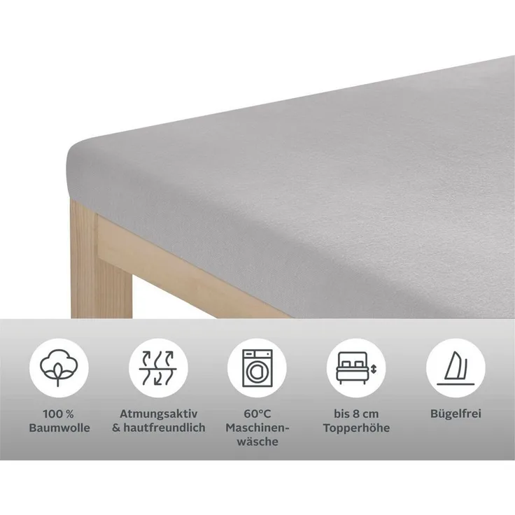 OTTO home Spannbettlaken Physalis Topper COMFORT, Jersey, Gummizug: rundum, (1 Stück), Baumwolle, Matratzen bis 10 cm Höhe, Bettlaken, Spannbetttuch, Laken