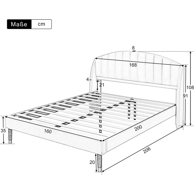 Polsterbett 160x200 cm aus Samt mit Kopfteil und Lattenrost – zeitloses Design und hoher Komfort – Bild 10