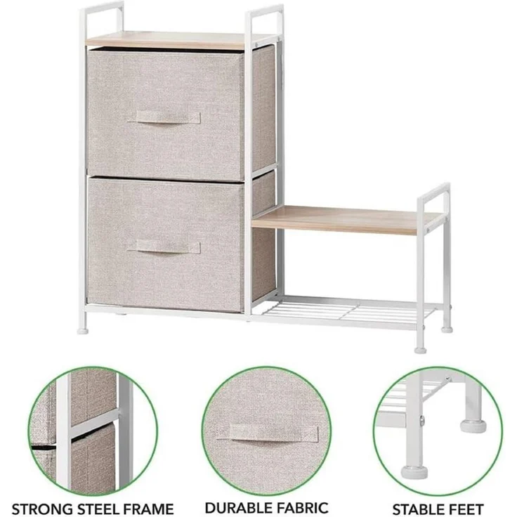 Regalsystem Schrank Holzablage mit 2 Stoffschubladen mDesign Metallrahmen beige – Bild 4