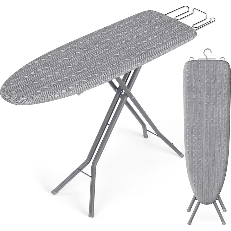 SONGMICS HOME Bügelbrett 7-Stufig Höhenverstellbar und Klappbar mit Stahlgestell (111,6-124) x 33 x (66-88) cm Taubengrau