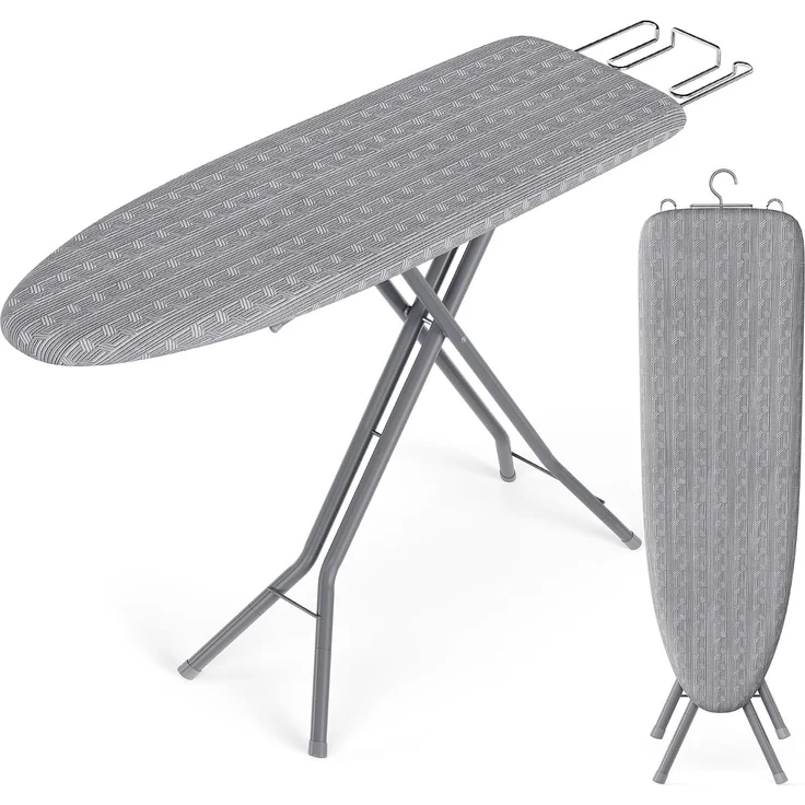 SONGMICS HOME Bügelbrett 7-Stufig Höhenverstellbar und Klappbar mit Stahlgestell (111,6-124) x 33 x (66-88) cm Taubengrau – Bild 1