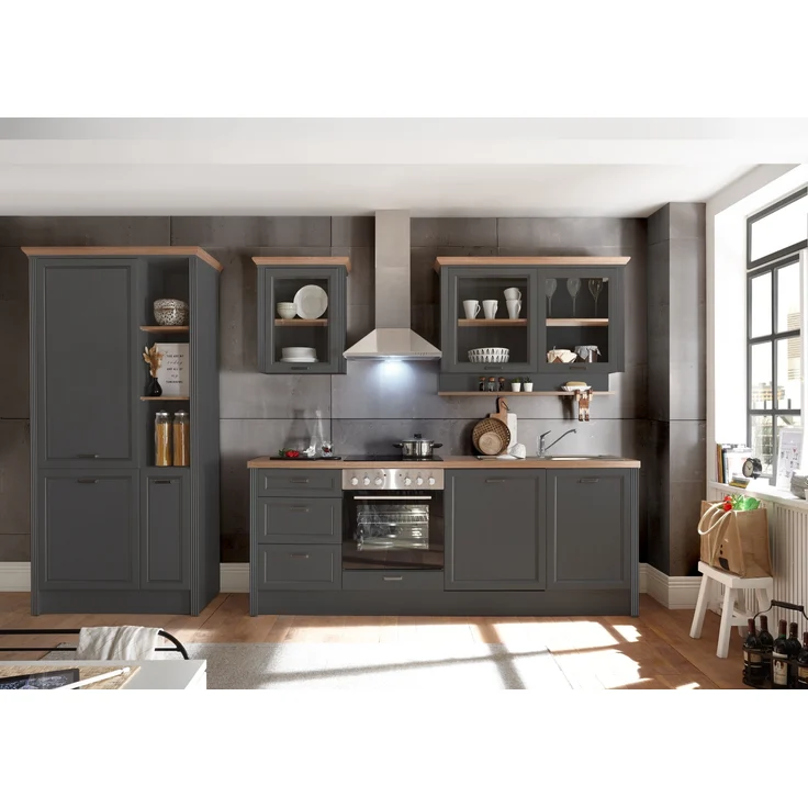 JASMIN Moderner Einbauschrank für Kühlschrank in Graphit, Artisan Eiche Optik - Geräumiger Hochschrank Küchenschrank mit viel Stauraum - 104 x 216,5 x 61 cm (B/H/T) – Bild 4