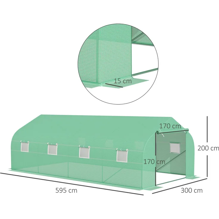Wohnora-Tomatenhaus Gewächshaus mit Giebeldach 600x300x200cm Folien Treibhaus grün für Garten & Pflanzenpflege,H 200cm x T 595cm x B 300cm