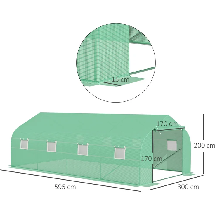 Wohnora-Tomatenhaus Gewächshaus mit Giebeldach 600x300x200cm Folien Treibhaus grün für Garten & Pflanzenpflege,H 200cm x T 595cm x B 300cm – Bild 1