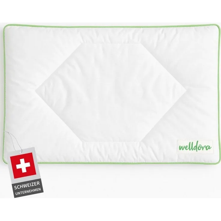 Welldora Kopfkissen Kinderkissen 40x60 cm flach für Kinder 1–6+ Jahre aus Baumwolle, OEKO-TEX® Standard 100 Certificate 17. HNC. 28158