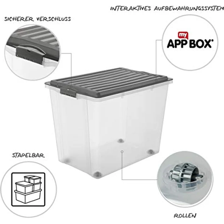 ROTHO Aufbewahrungsbox Compact Aufbewahrungsbox 70l mit Deckel, Kunststoff (PP) – Bild 3