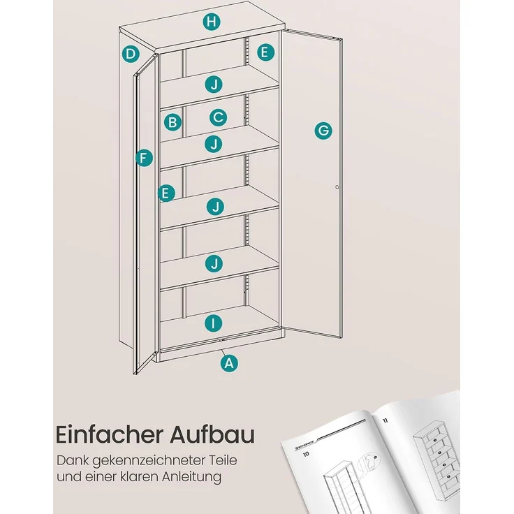 Songmics Aktenschrank mit 5 Ebenen, Stahl schwarz, 60 x 40 x 180 cm – Bild 8