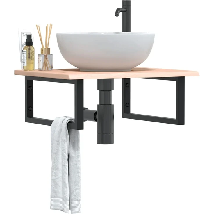 vidaXL Waschtischplatte mit Halterung Stahl und Massivholz Eiche 3302593 – Bild 1