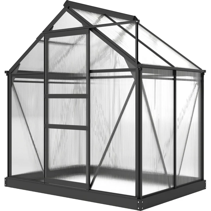 Wohnora-Gewächshaus aus Polycarbonat, 190 x 132 x 201 cm, UV-beständig 30+, verstärktes Fundament, Dachrinne, grau,H 2010cm x T 1350cm x B 1320cm – Bild 3