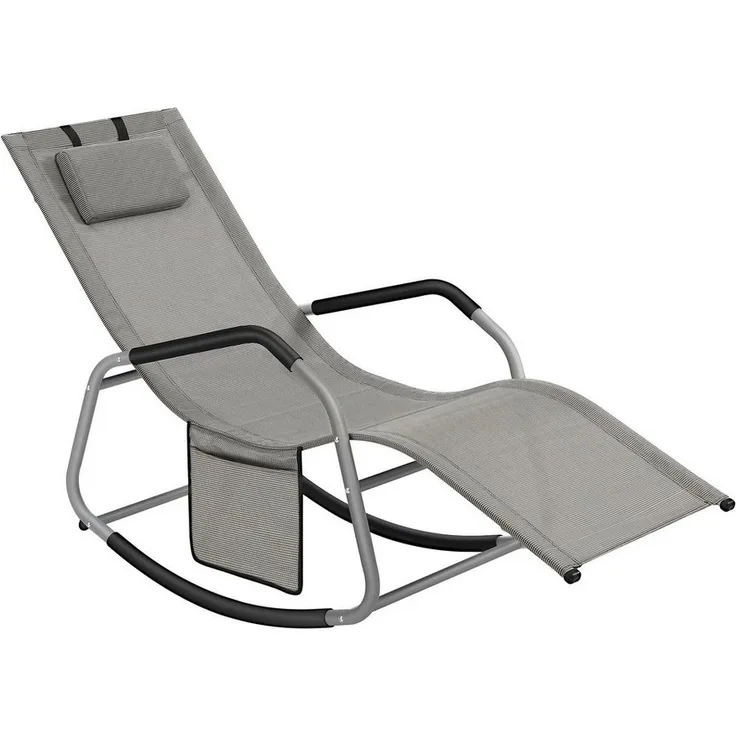 Songmics Schaukelstuhl, Liegestuhl, Stopper als Umkippschutz, verstellbare Kopfstütze, Stahlrahmen, atmungsaktiv, Seitentasche, 156,2 x 97,3 x 151 cm, taubengrau GCB230G01