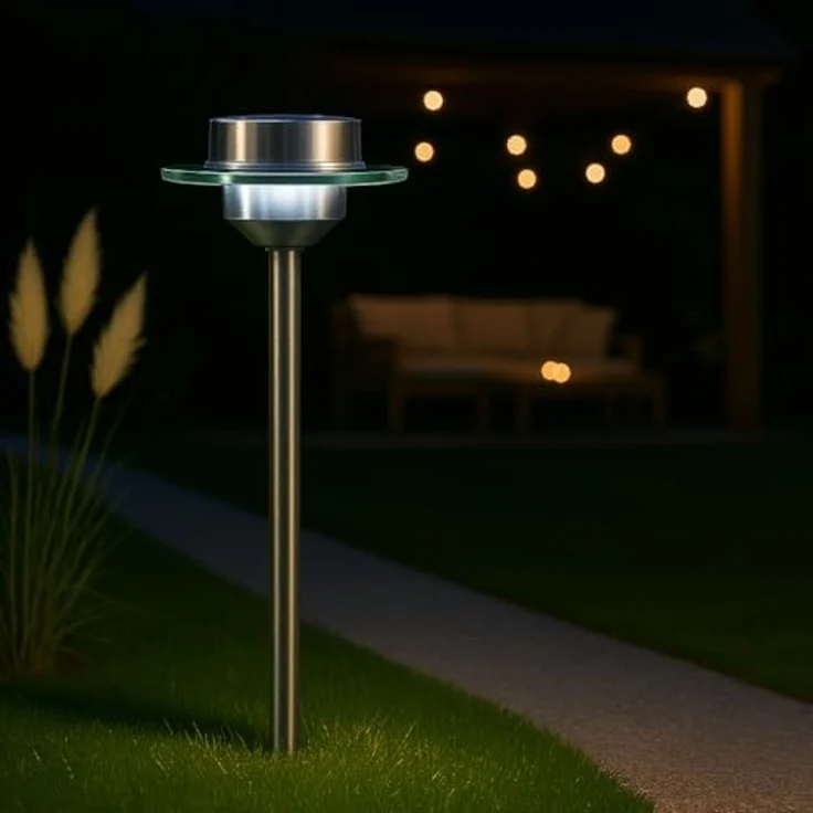 MeLiTec LED Solarleuchte SO13, Saturn, LED fest integriert, kaltweiß, aus Edelstahl und Echtglas, bis zu 8 Stunden Leuchtdauer – Bild 1