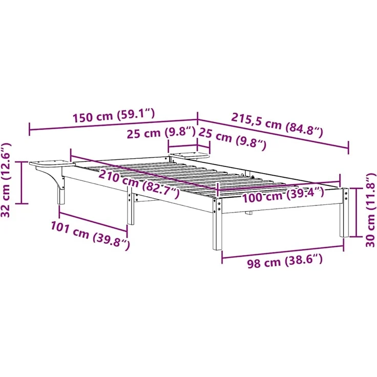 vidaXL Bettgestell mit Nachttischen Wachsbraun 100 x 210 cm 873225 – Bild 10