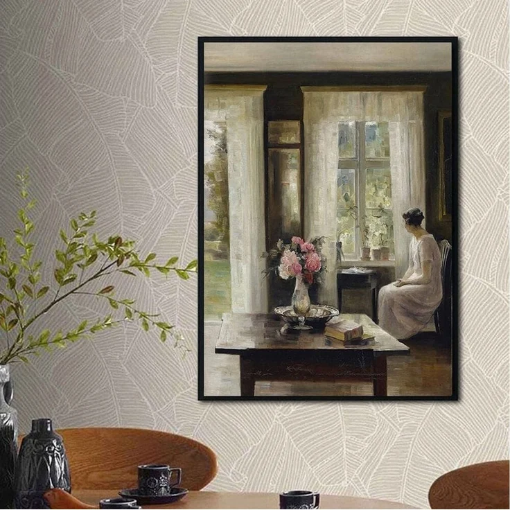 JUSTGOODMOOD Poster Vintage Frühling Landschaft Blick in den Garten Äpfel und Schmetterlin, C (1 St) – Bild 2