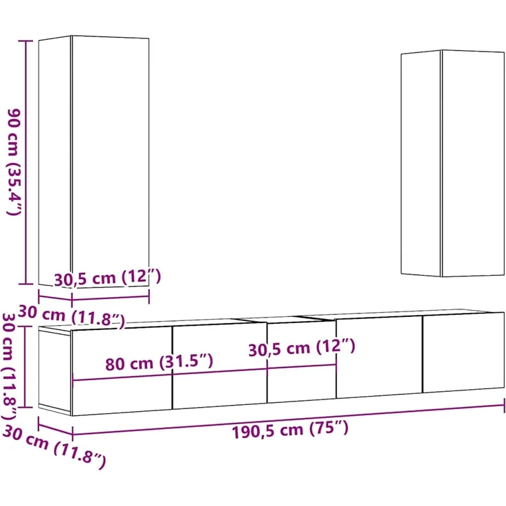 vidaXL TV-Wandschränke 5 Stk. Artisan-Eiche Holzwerkstoff 3328960 – Bild 9