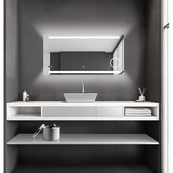 Talos King Badspiegel mit Beleuchtung, LED Badezimmerspiegel 120x60 cm, Wandspiegel mit beleuchtetem Kosmetikspiegel, Digitaluhr und neutralweißem Licht