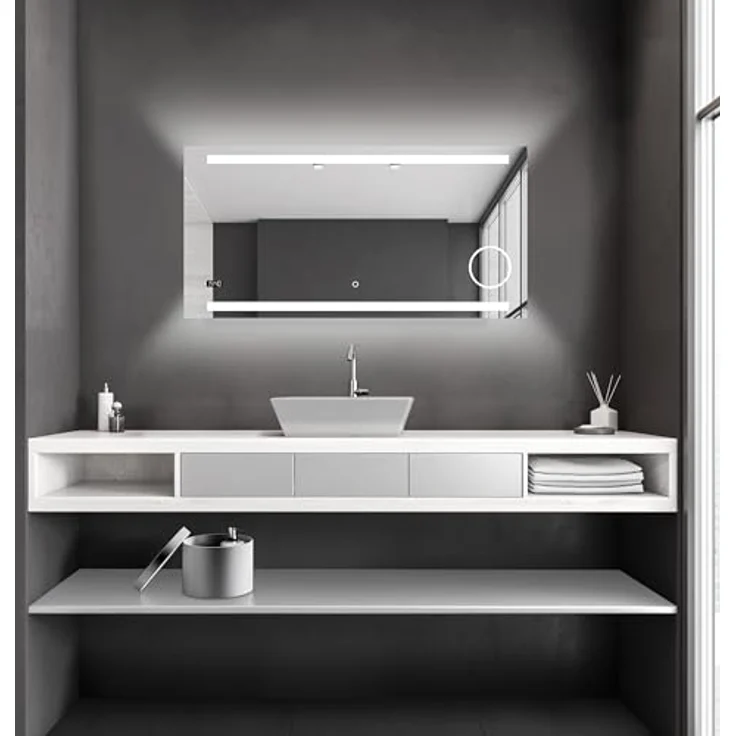 Talos King Badspiegel mit Beleuchtung, LED Badezimmerspiegel 120x60 cm, Wandspiegel mit beleuchtetem Kosmetikspiegel, Digitaluhr und neutralweißem Licht – Bild 1