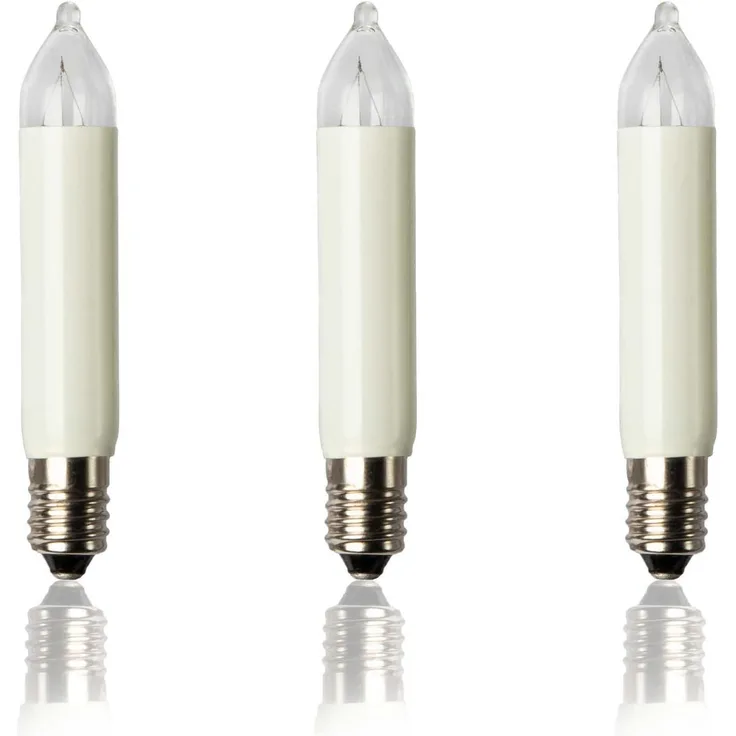 hellum Ersatzbirnen für Lichterbogen, 3 Stück 24V 2W klein-Schaftkerzen für Schwibbogen, für Ersatz-Kerzen Lichterketten innen und außen mit 10 Brennstellen, ø10mm E10/ 24V/ 2W/ 17Lumen 955002