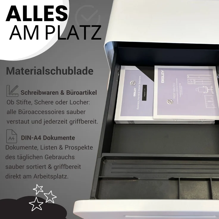 Bisley EasyRoll Rollcontainer mit 3 Schubladen, Container abschließbar aus Metall in weiß - Rollwagen für's Büro als Schreibtisch Unterschrank, Bürocontainer od. Schreibtischcontainer, ROLL3-696 – Bild 5